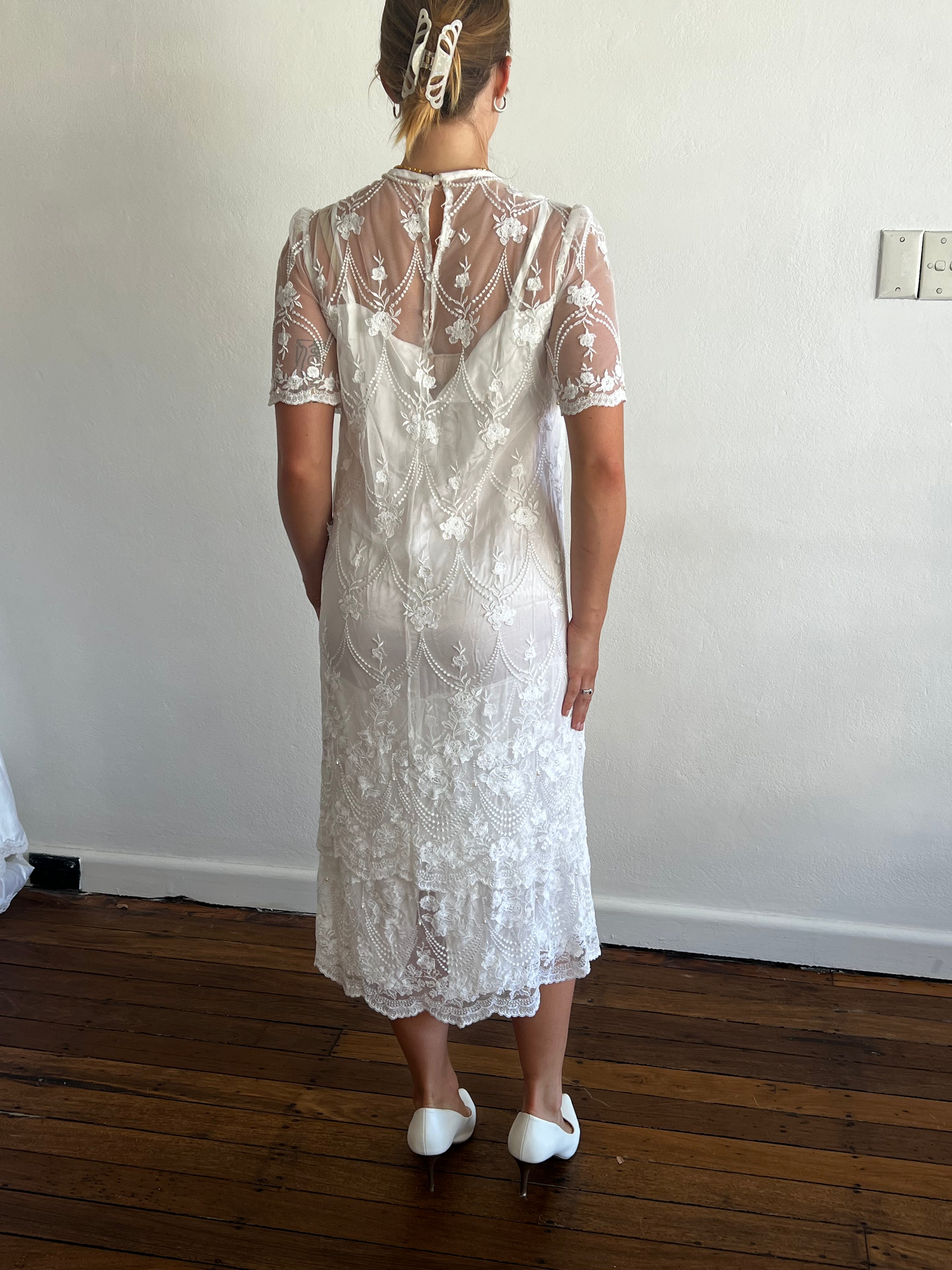 80s Does 20s Tiered Lace Flapper Dress