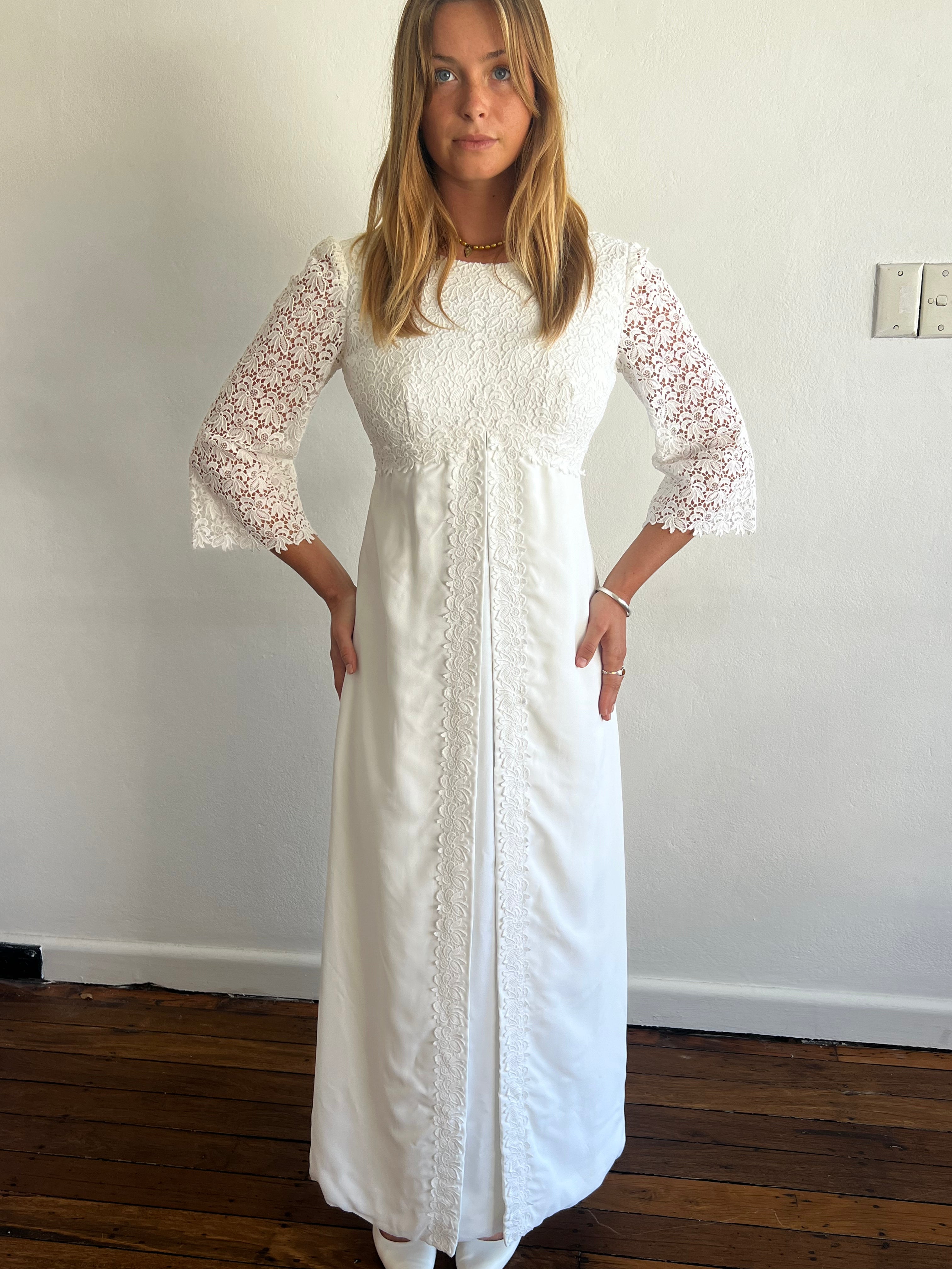 60s Guipure Lace Detail Front Yoke Dress