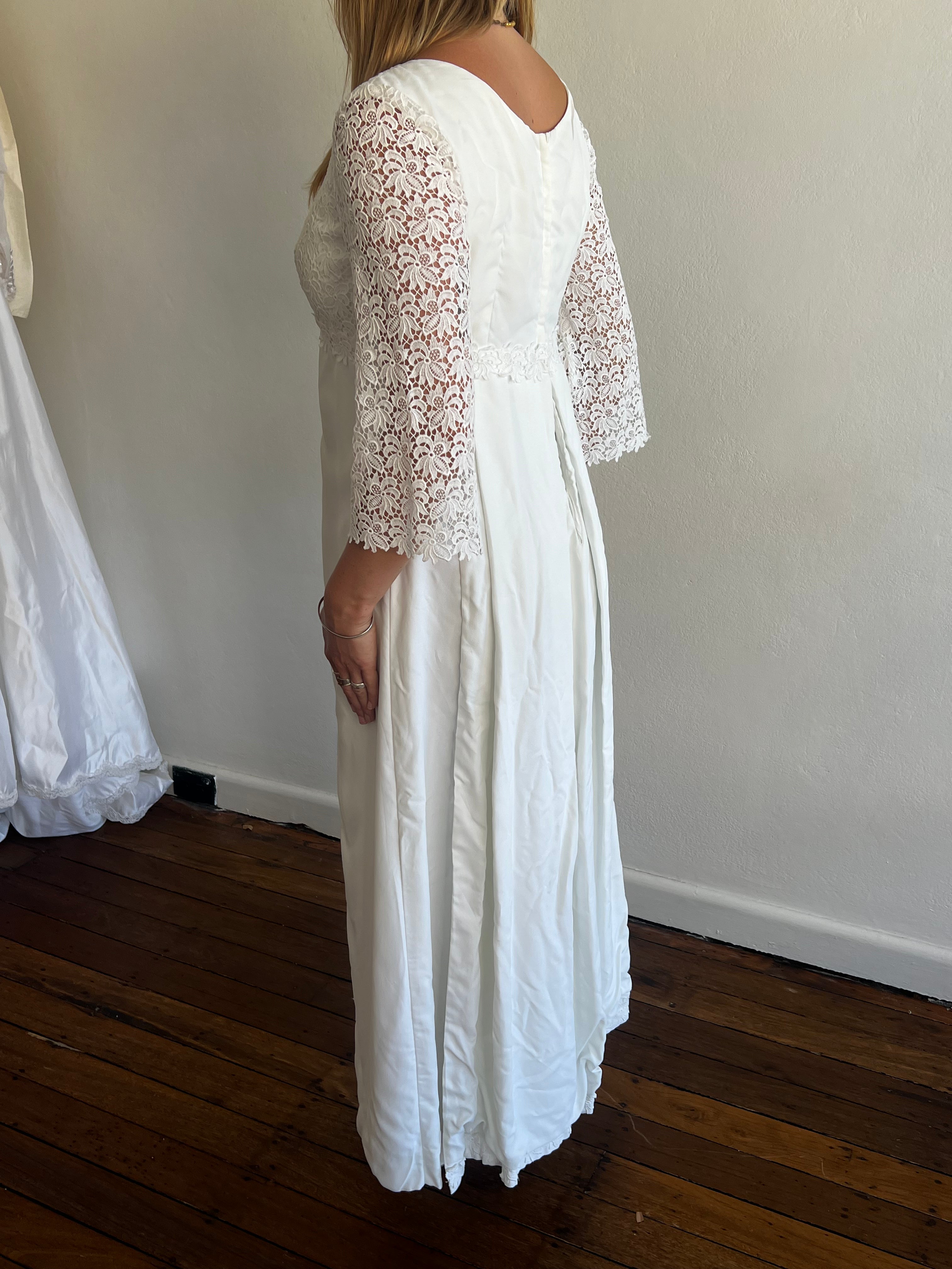 60s Guipure Lace Detail Front Yoke Dress