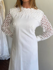 60s Guipure Lace Detail Shift Dress with Detachable Train