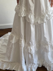 1979 Lace Detail Tiered Skirt Puff Sleeve Dress