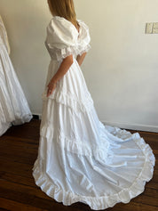 1979 Lace Detail Tiered Skirt Puff Sleeve Dress