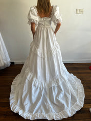 1979 Lace Detail Tiered Skirt Puff Sleeve Dress