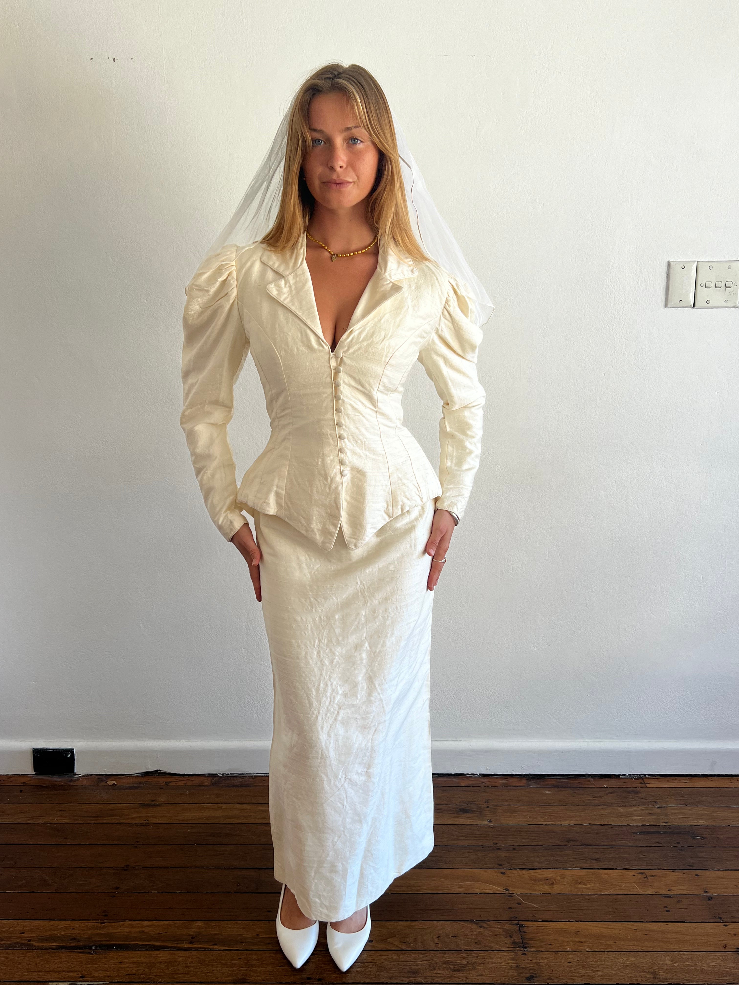 90s Raw Silk Skirt Suit Set