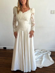 1978 Raw Silk Beaded Lace Bodice Dress