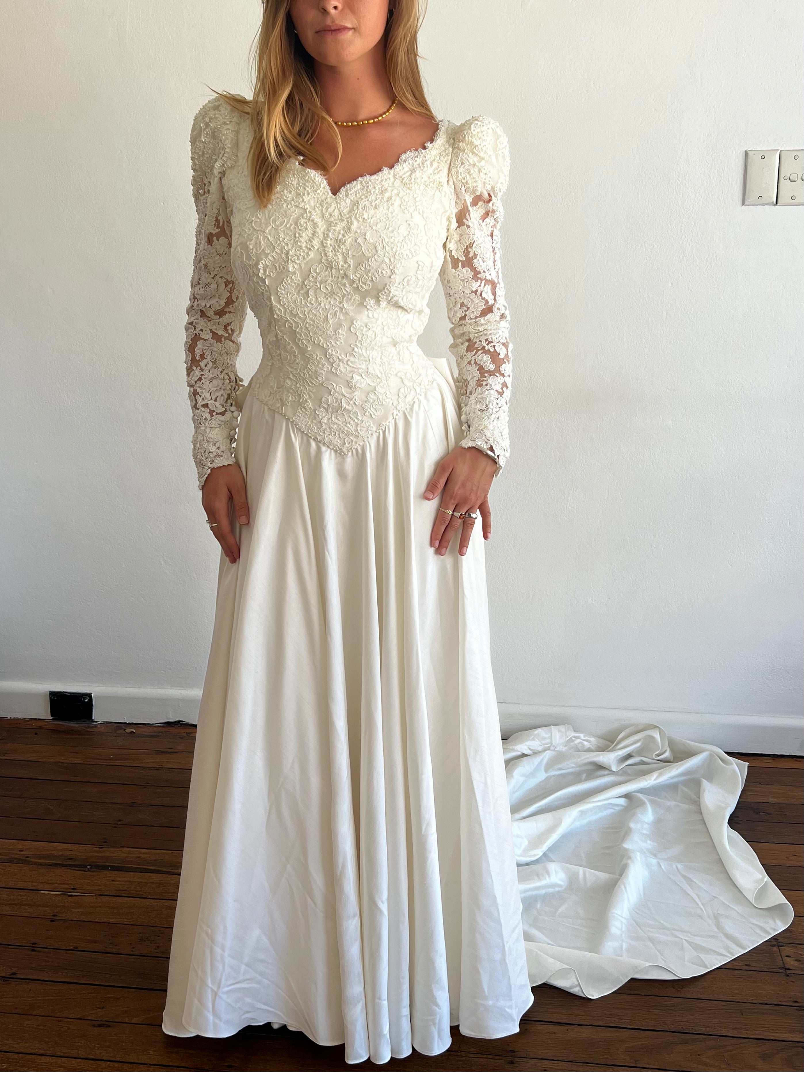 1978 Raw Silk Beaded Lace Bodice Dress