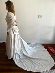 1978 Raw Silk Beaded Lace Bodice Dress