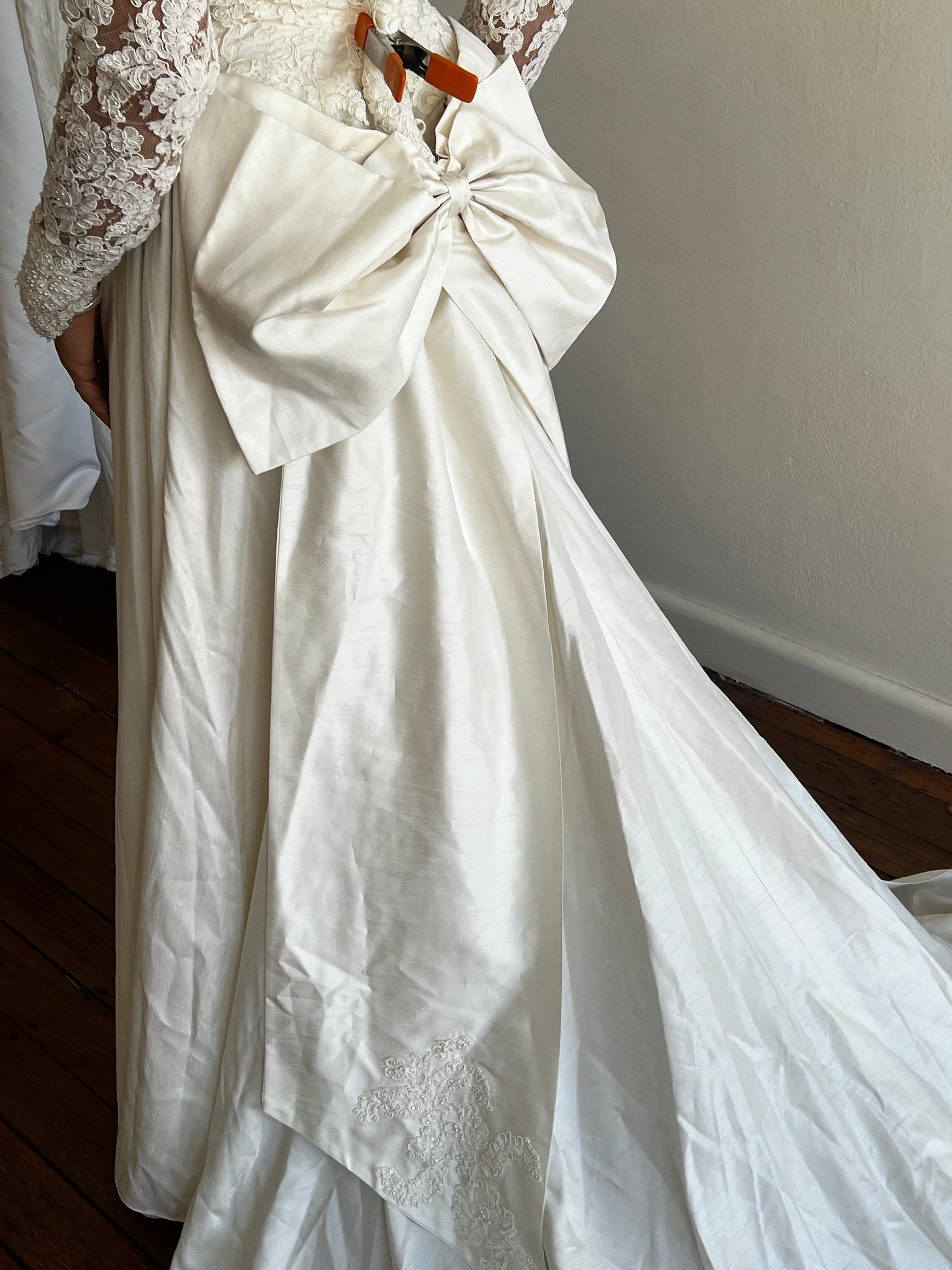 1978 Raw Silk Beaded Lace Bodice Dress