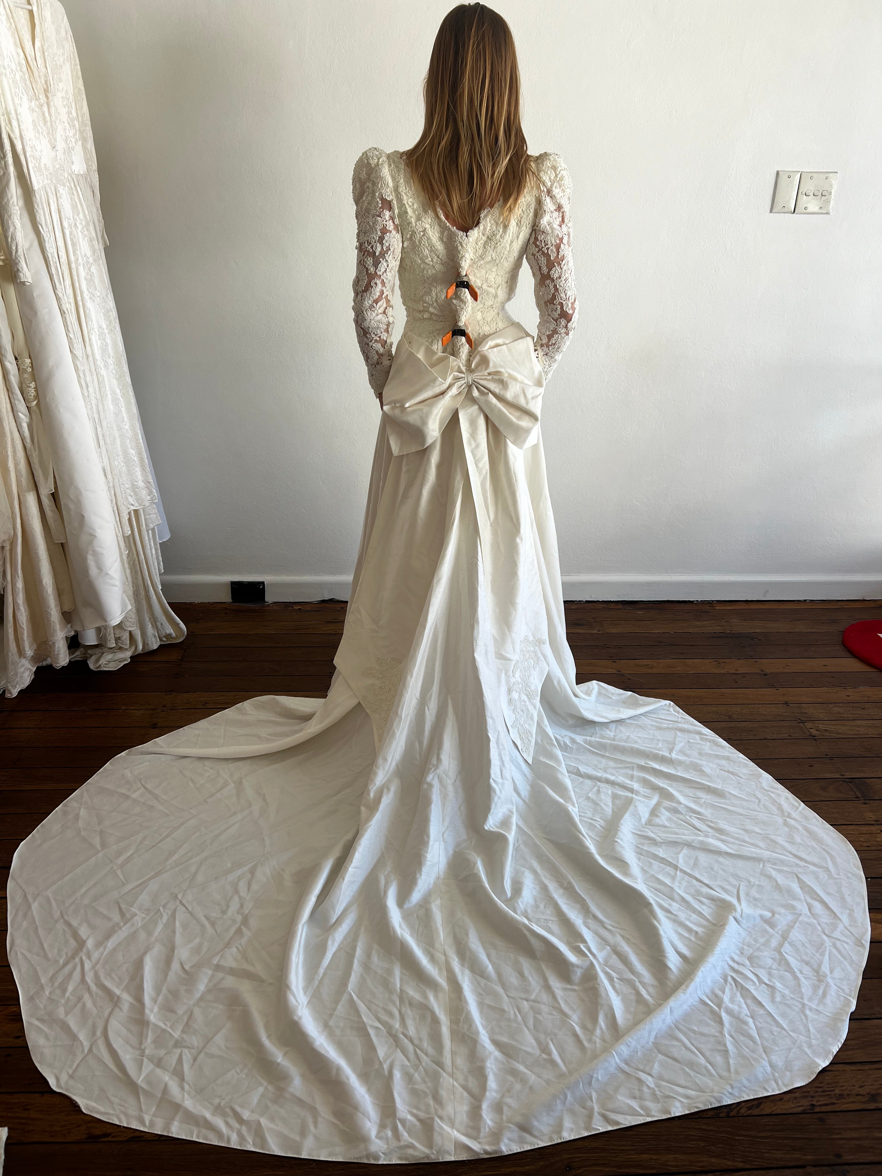 1978 Raw Silk Beaded Lace Bodice Dress