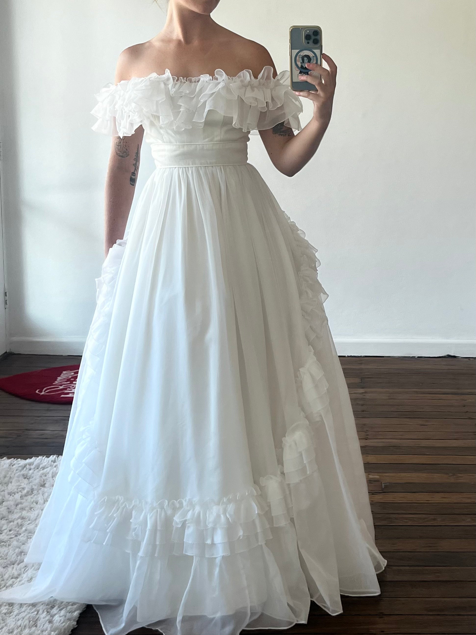 80s Off-the-shoulder Ruffle Dress