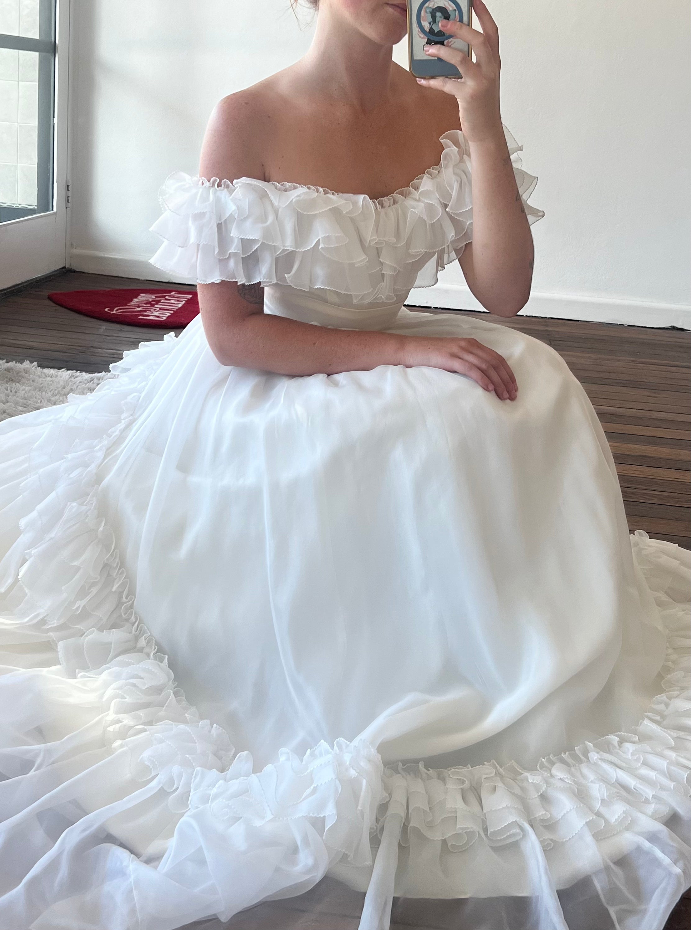 80s Off-the-shoulder Ruffle Dress