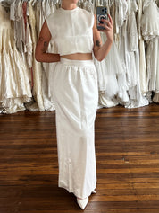 70s Silk Satin Column Skirt and Vest Set