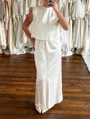 70s Silk Satin Column Skirt and Vest Set