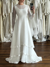 90s Chiffon Long Sleeve Tiered Skirt Dress