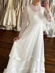 90s Chiffon Long Sleeve Tiered Skirt Dress