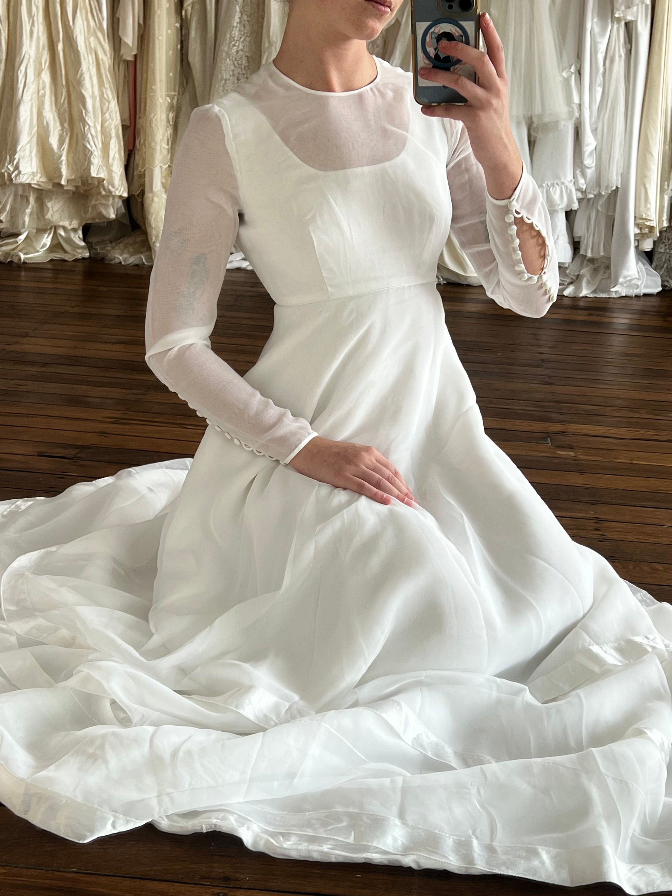 90s Chiffon Long Sleeve Tiered Skirt Dress