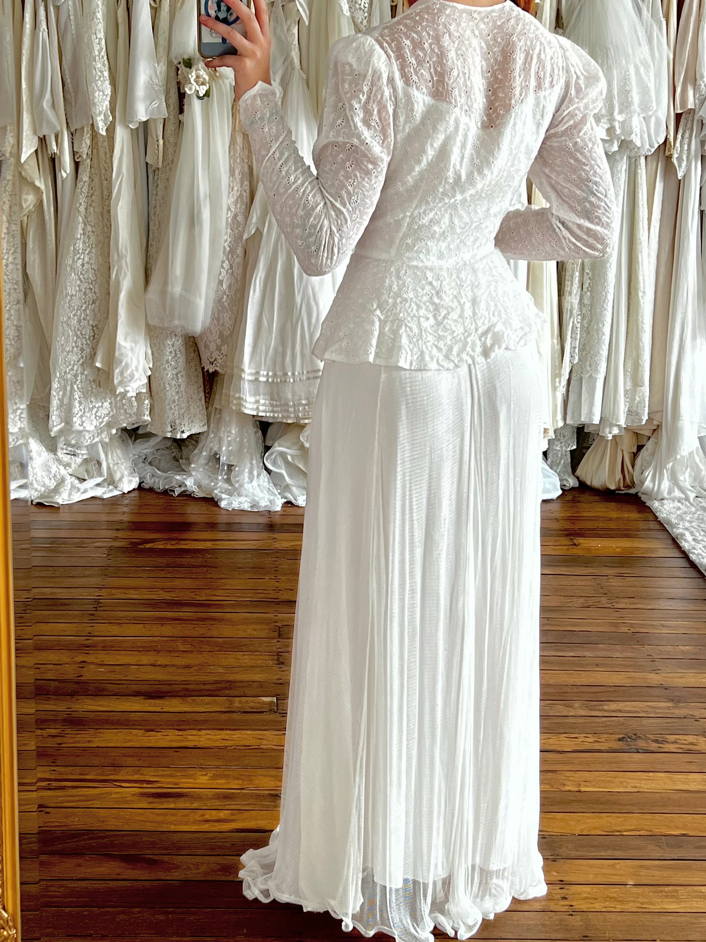 40s Broderie Anglaise Bodice and Silk Net Skirt Dress