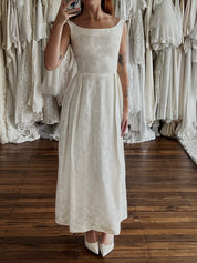 50s Boat Neck Jacquard Satin Dress