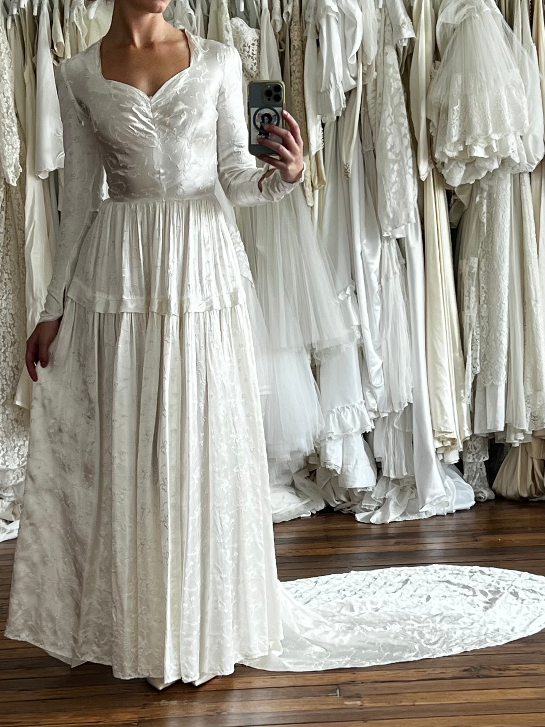 40s Embroidered Butterfly Liquid Silk Dress