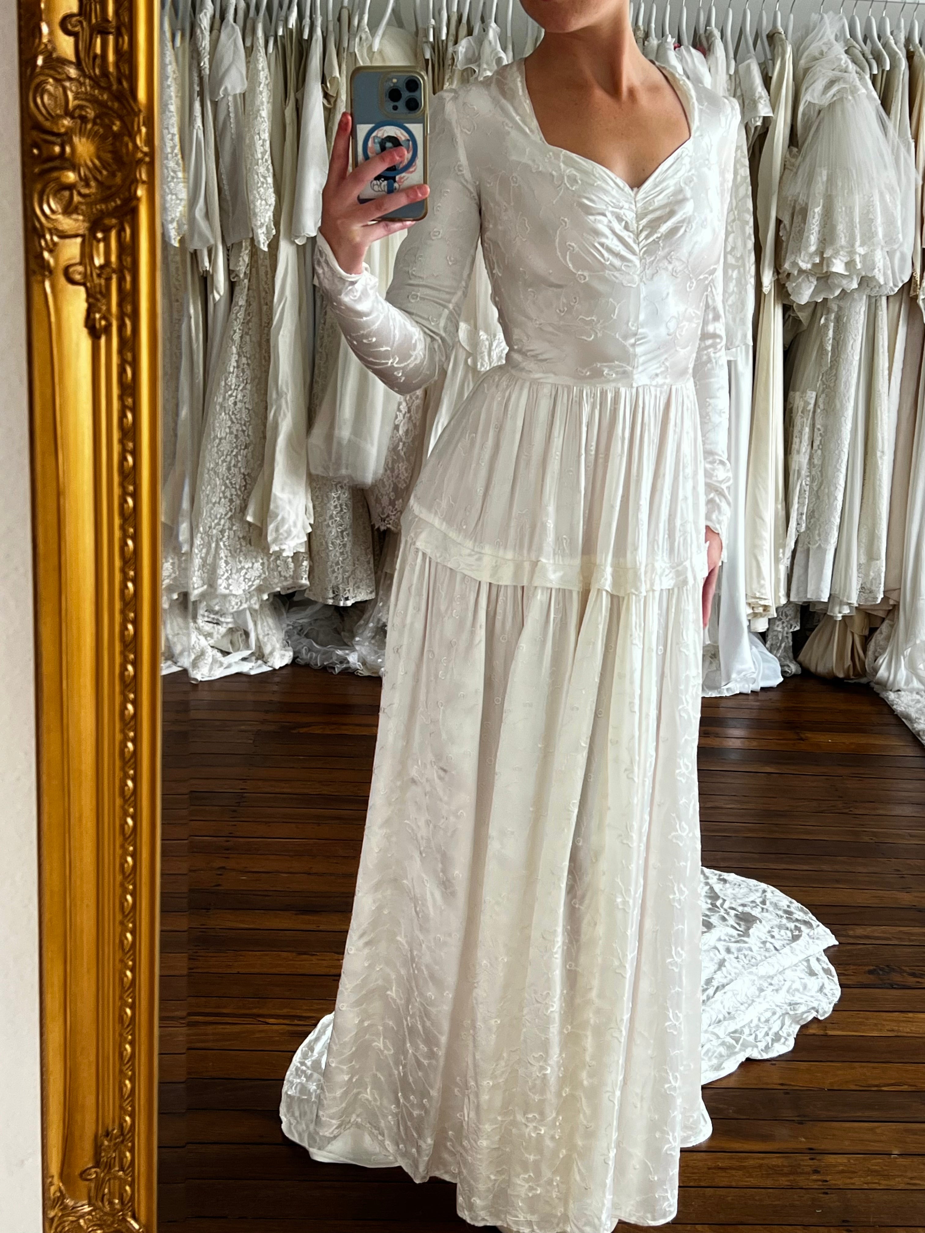 40s Embroidered Butterfly Liquid Silk Dress