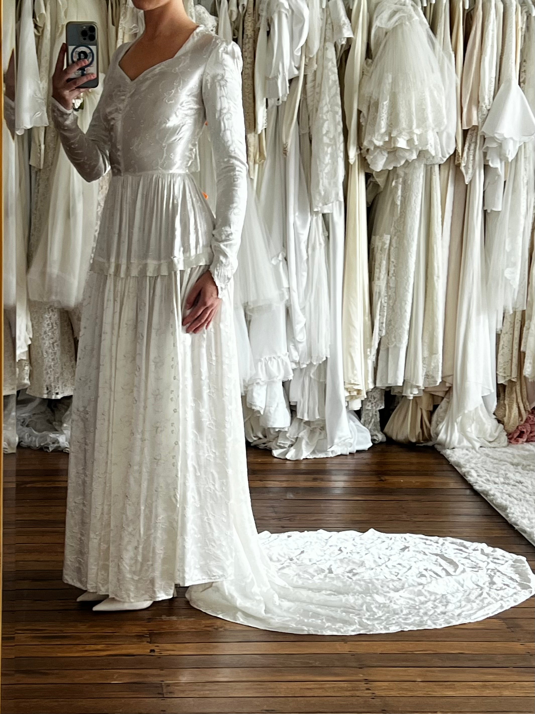 40s Embroidered Butterfly Liquid Silk Dress