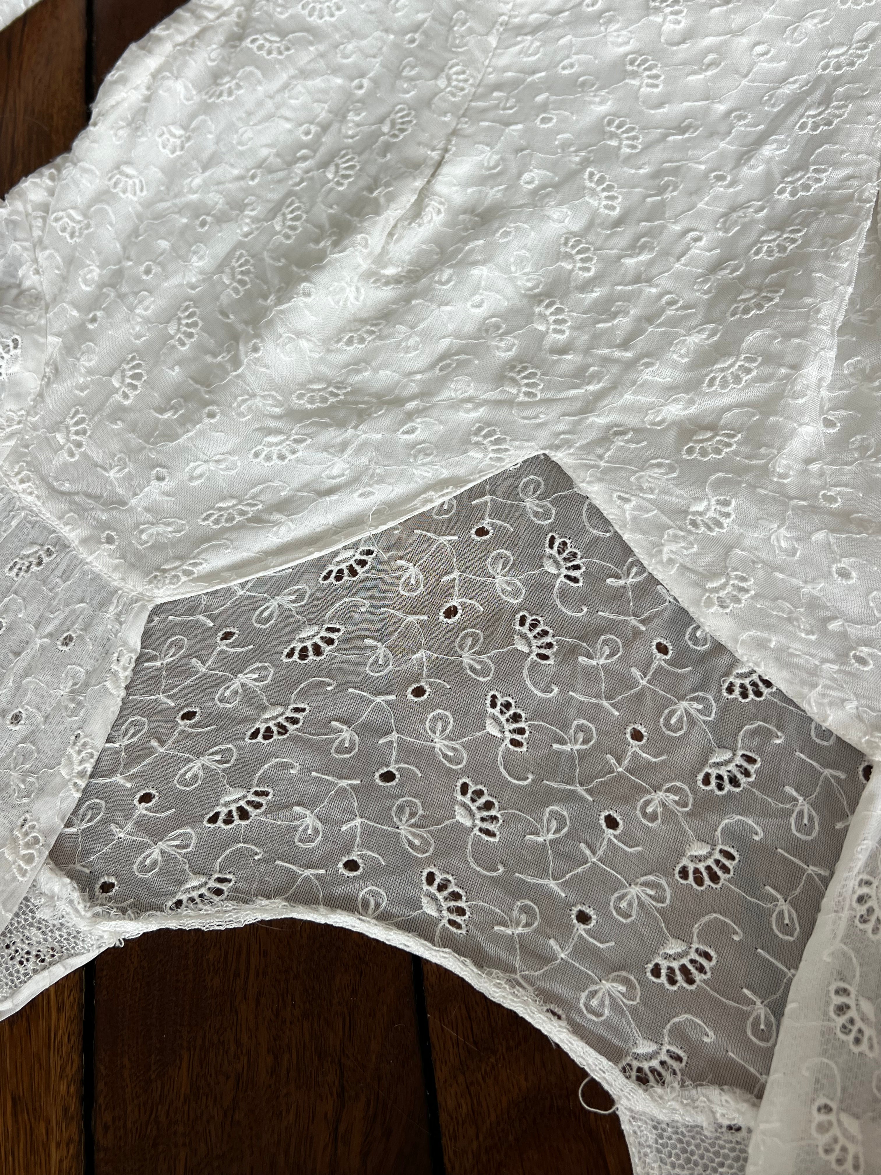 40s Broderie Anglaise Bodice and Silk Net Skirt Dress