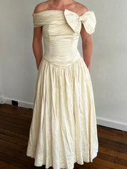 90s Mariana Hardwick Off-the-shoulder Raw Silk Dress
