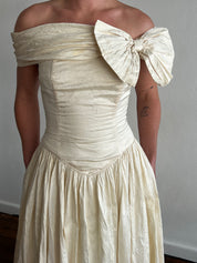 90s Mariana Hardwick Off-the-shoulder Raw Silk Dress