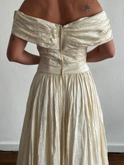 90s Mariana Hardwick Off-the-shoulder Raw Silk Dress