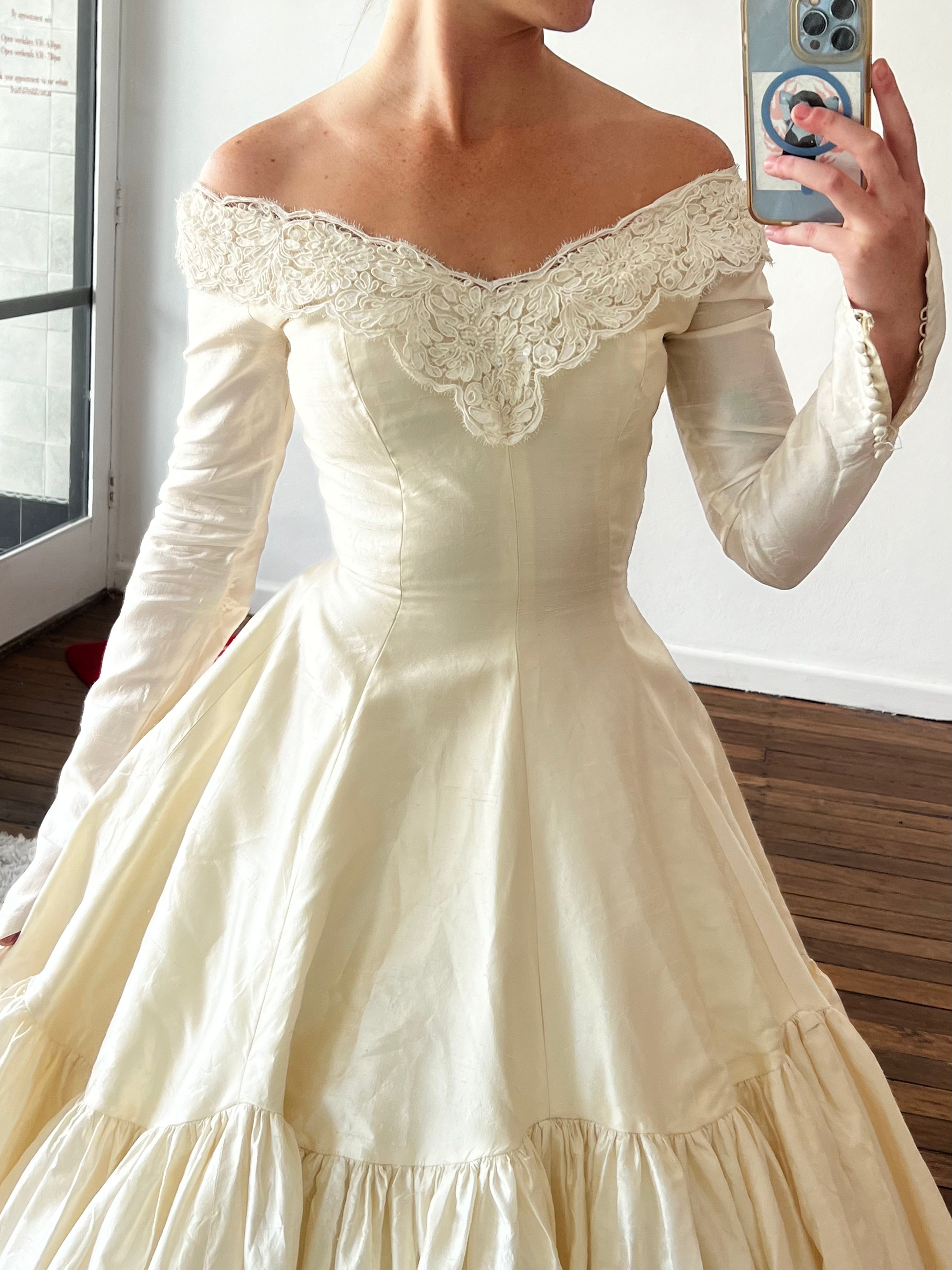 80s Couture Raw Silk Bubble Skirt Dress