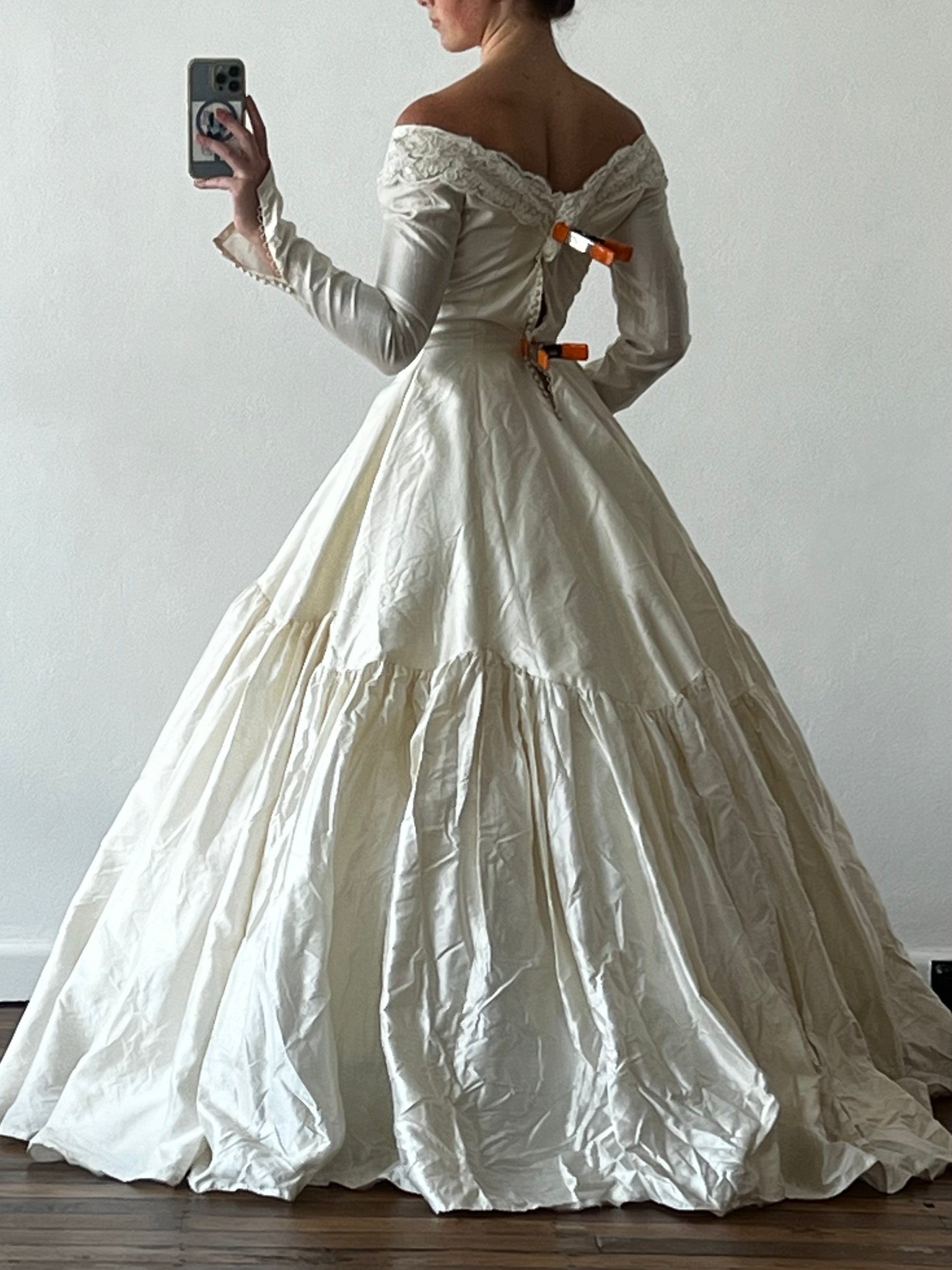 80s Couture Raw Silk Bubble Skirt Dress