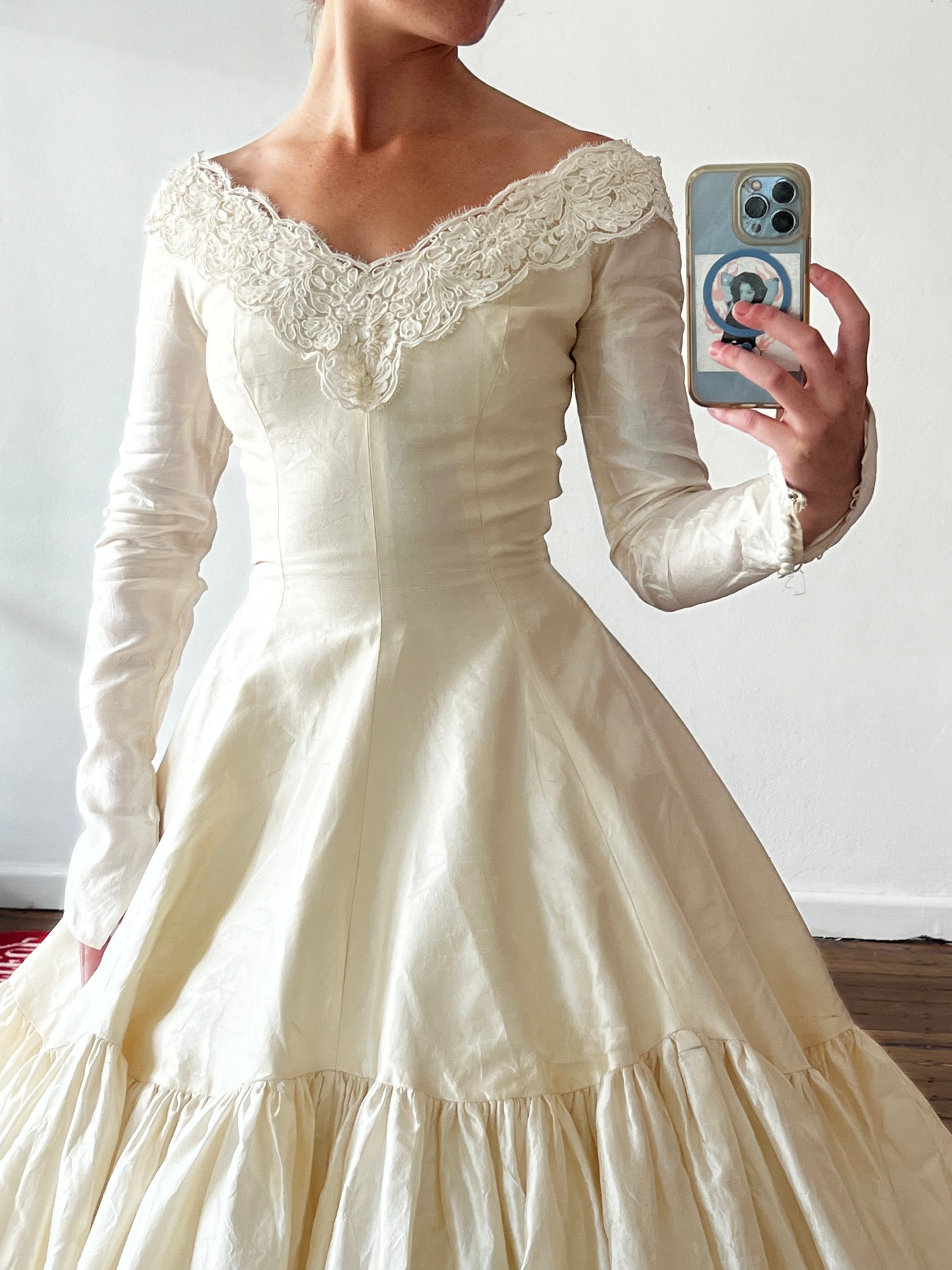 80s Couture Raw Silk Bubble Skirt Dress