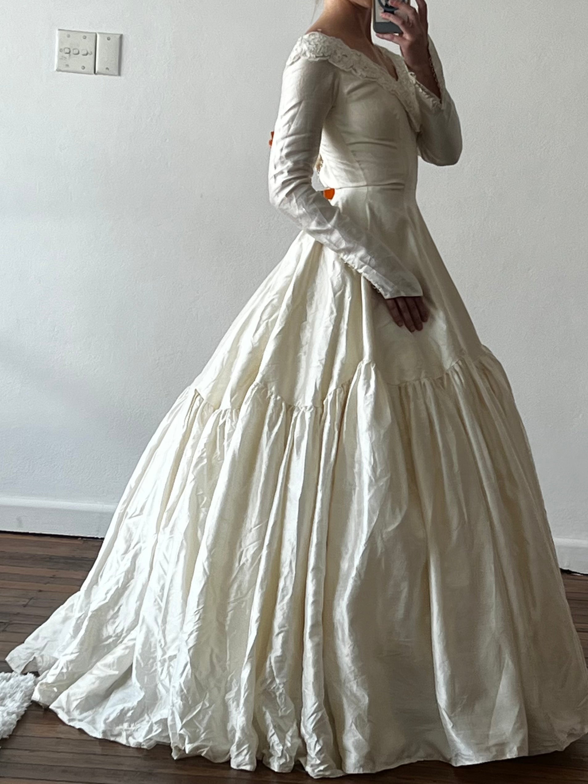 80s Couture Raw Silk Bubble Skirt Dress