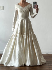 80s Couture Raw Silk Bubble Skirt Dress