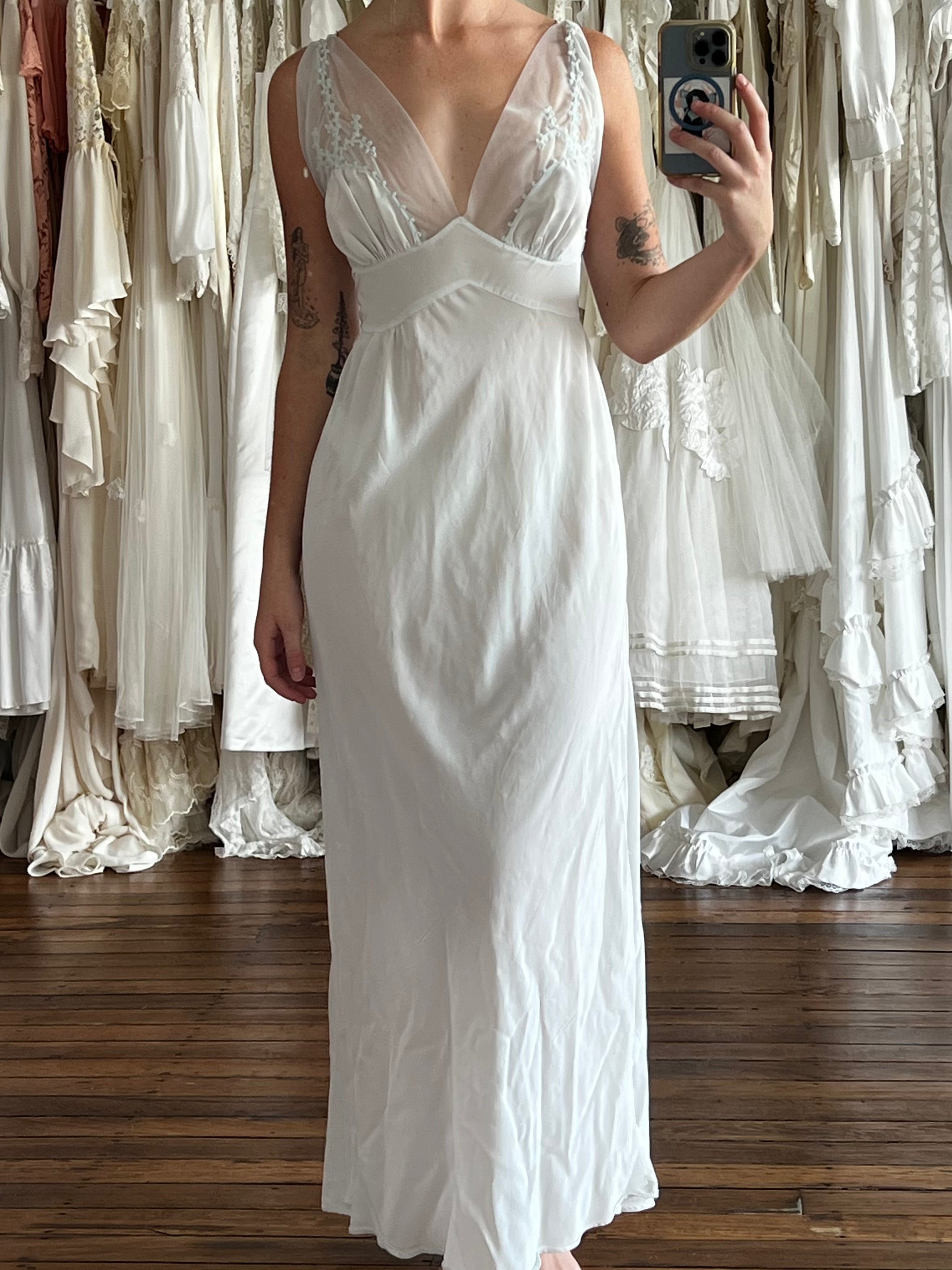70s Pale Blue Embroidered Detail Lingerie Maxi