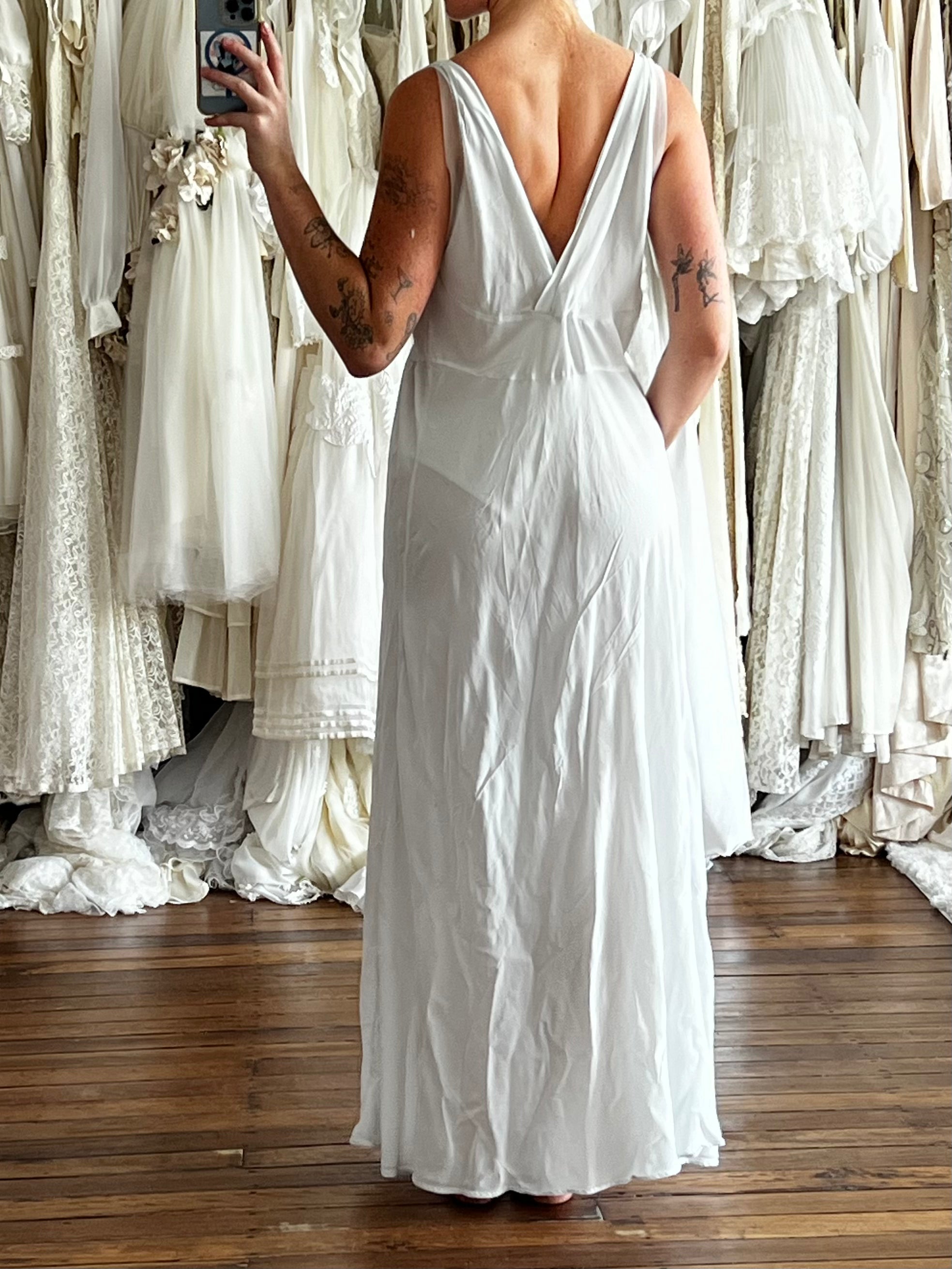 70s Pale Blue Embroidered Detail Lingerie Maxi
