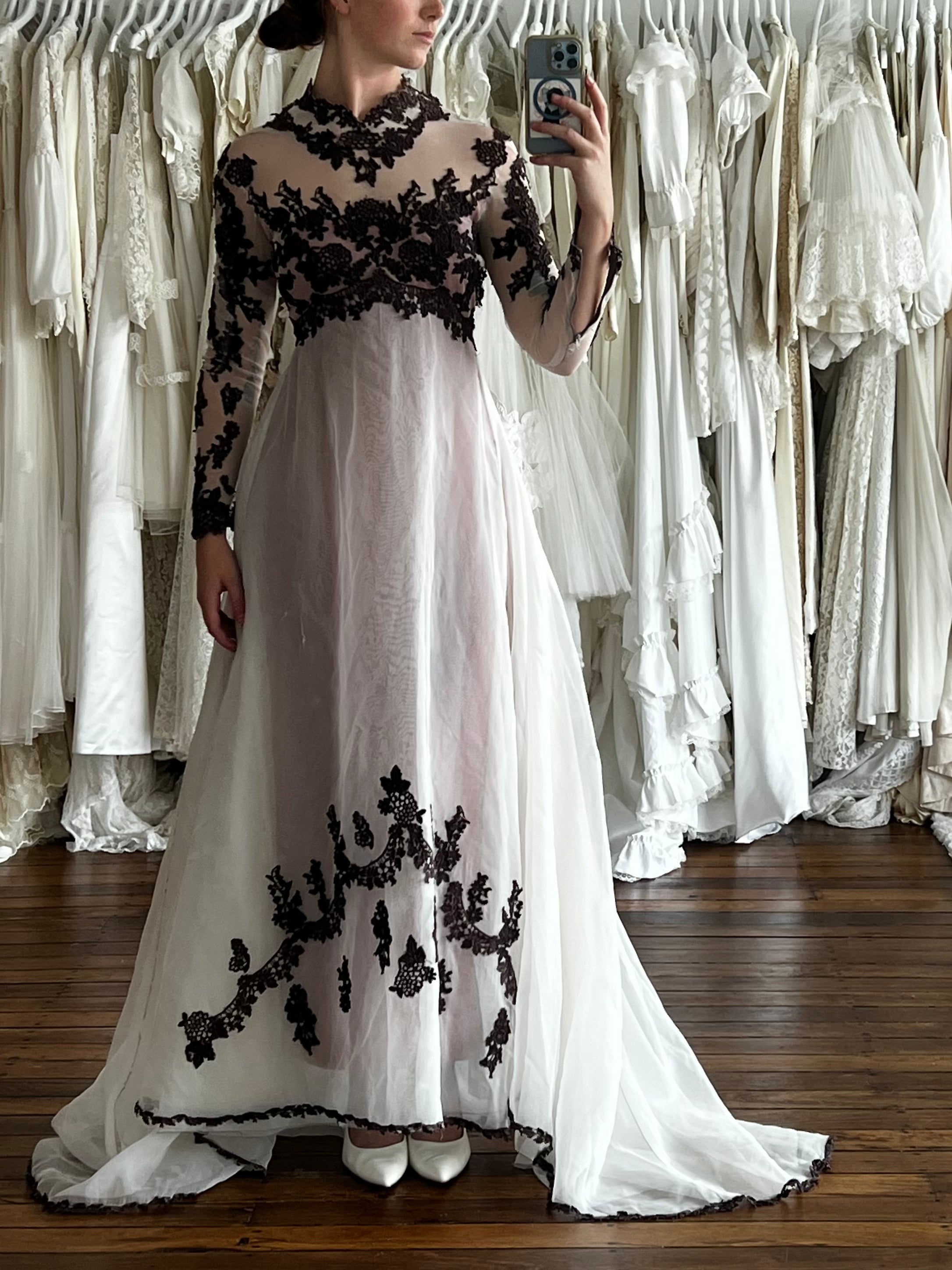 70s Plum Lace Detail Empress Dress