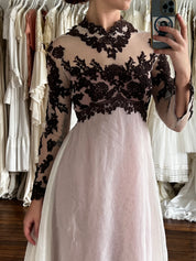 70s Plum Lace Detail Empress Dress