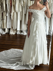 40s Lace Ruffle Off-the-shoulder Gathered Waist Dress
