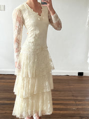 80s does 20s Flapper Tiered Lace Skirt Dress