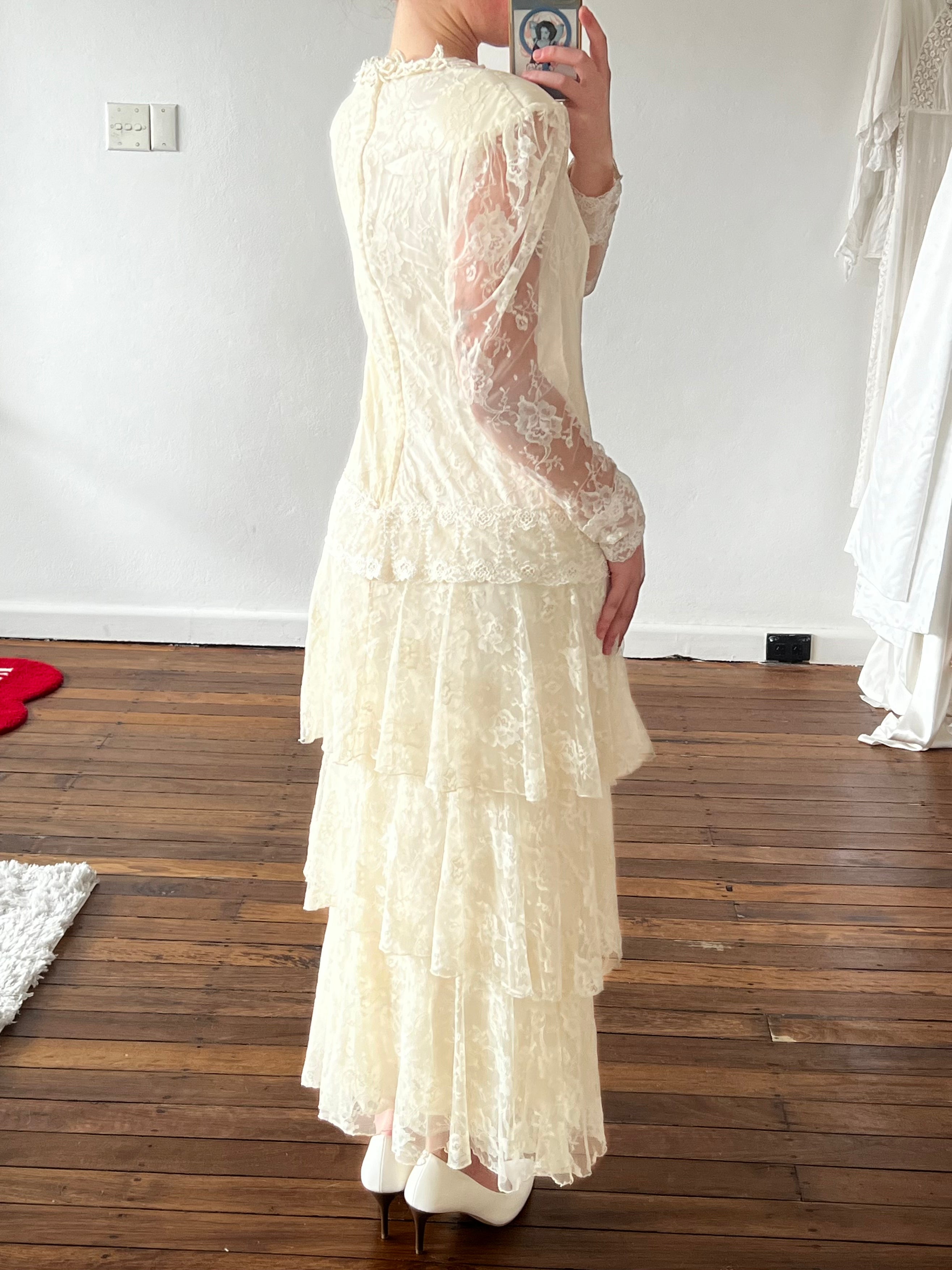 80s does 20s Flapper Tiered Lace Skirt Dress