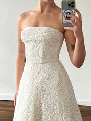 50s Strapless Lace Pleat Tiered Dress with Bolero