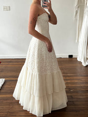 50s Strapless Lace Pleat Tiered Dress with Bolero