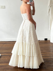 50s Strapless Lace Pleat Tiered Dress with Bolero