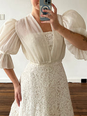 50s Strapless Lace Pleat Tiered Dress with Bolero