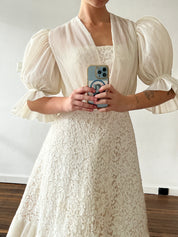 50s Strapless Lace Pleat Tiered Dress with Bolero