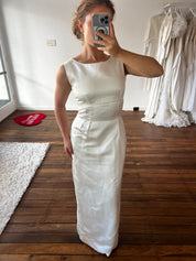 60s Silk Satin Bow Detail Column Dress