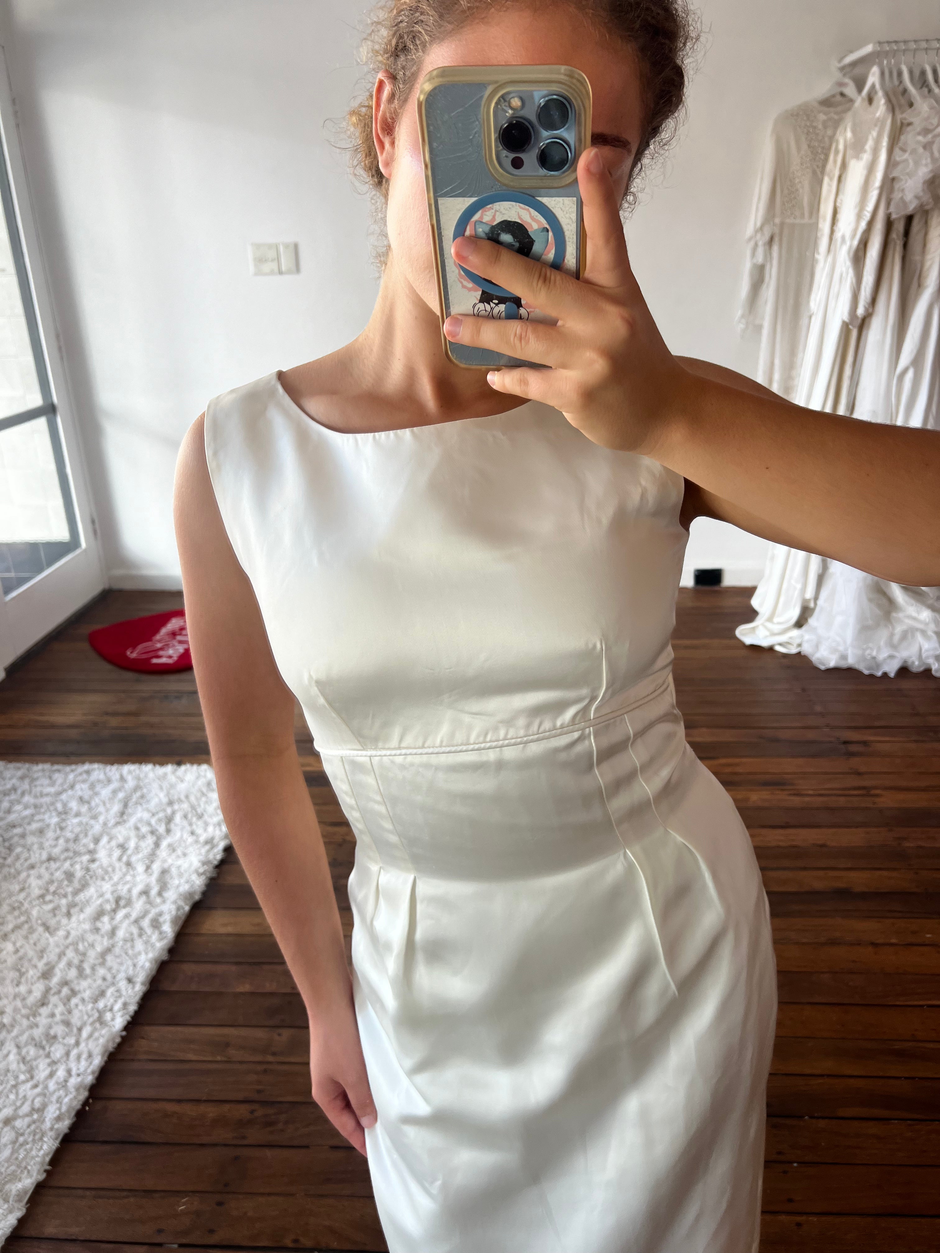 60s Silk Satin Bow Detail Column Dress