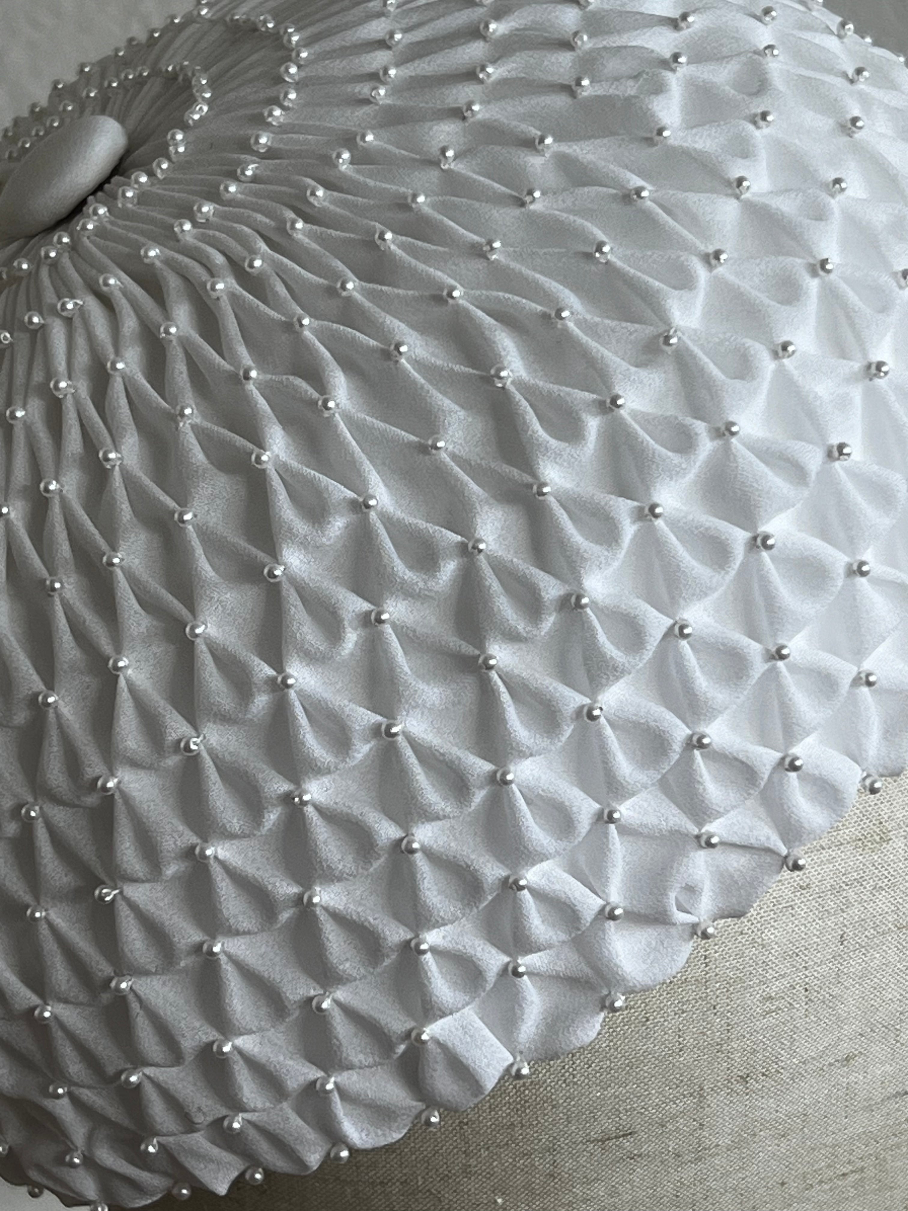 60s Beaded Smocked Silk Chiffon Bridal Hat