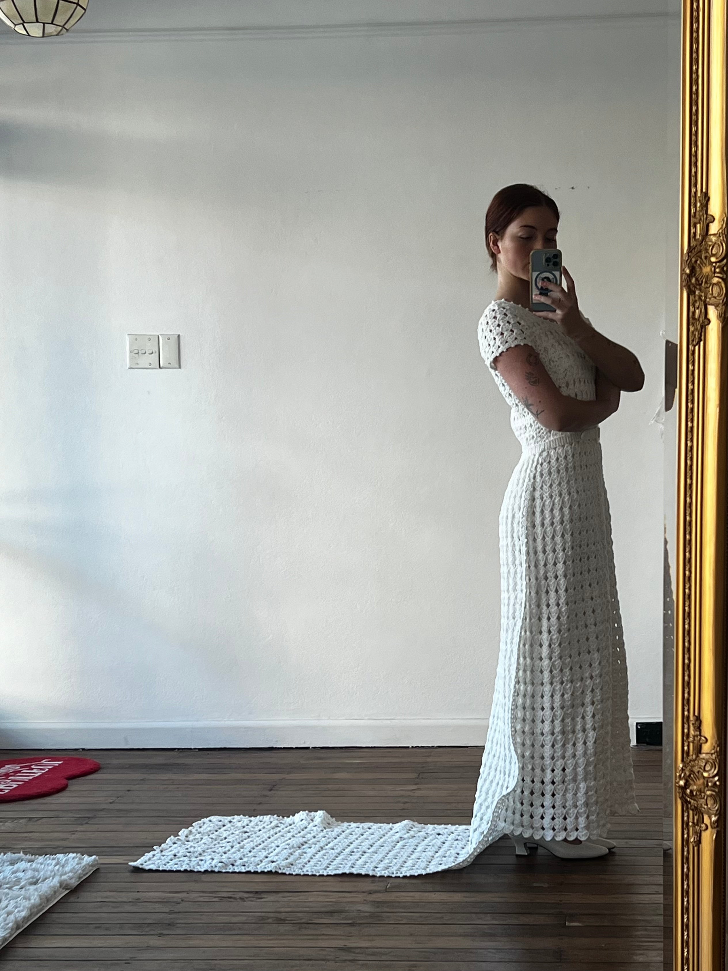 70s Crochet Panel Train Dress